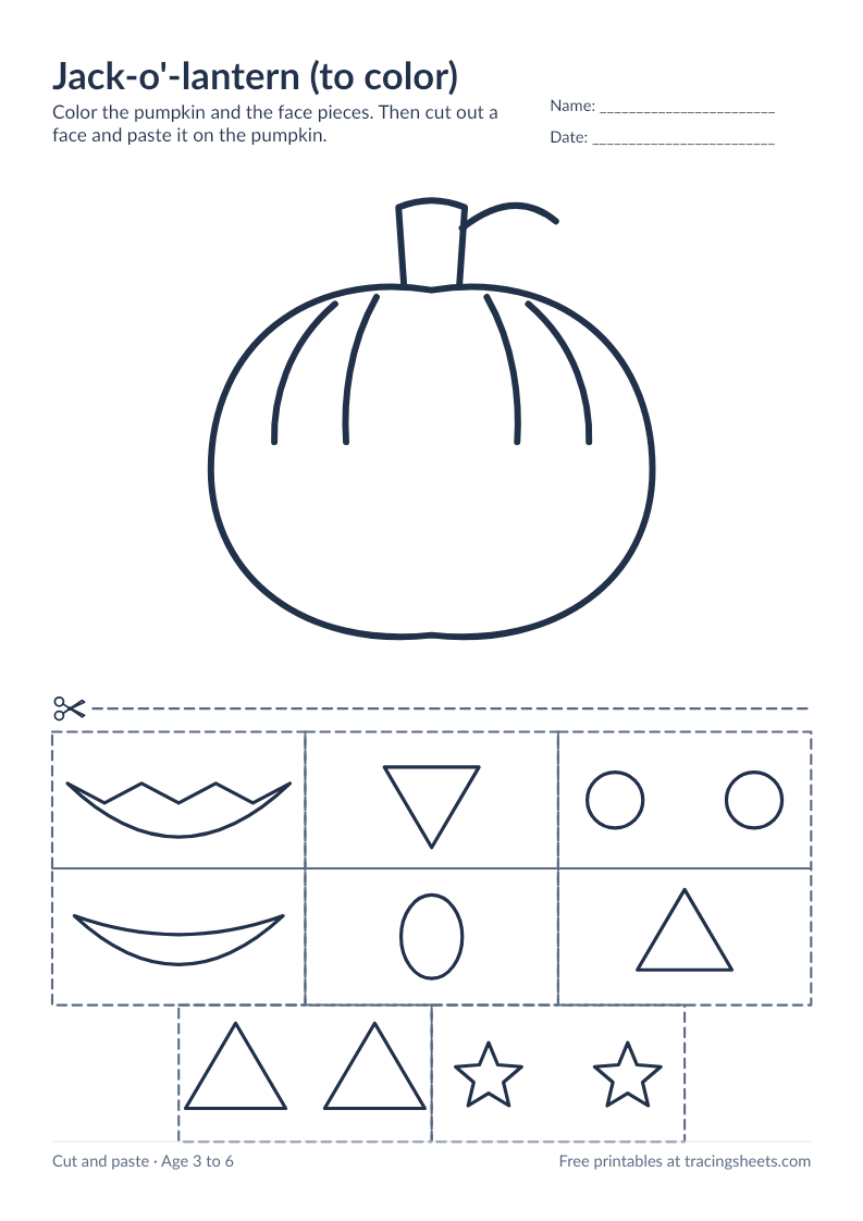 Preview of the printable jack-o'-lantern (to color) worksheet