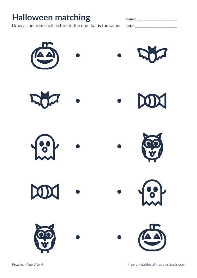 Preview of the printable halloween matching worksheet