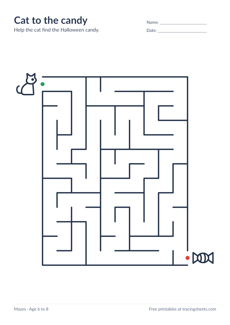 Preview of the printable cat to the candy worksheet