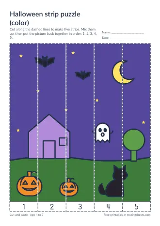 Preview of the halloween strip puzzle (color) worksheet