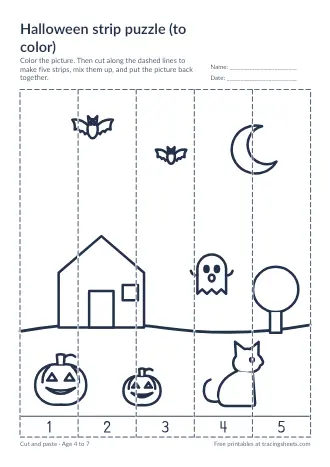 Preview of the halloween strip puzzle (to color) worksheet