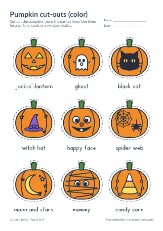 Preview of the pumpkin cut-outs (color) worksheet