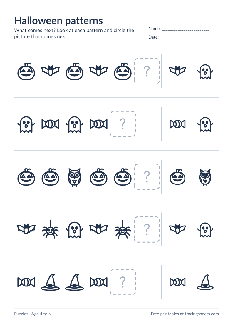 Preview of the printable halloween patterns worksheet