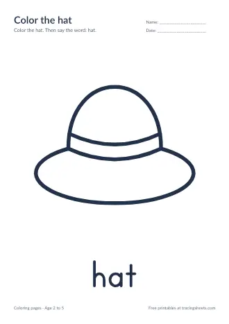 Preview of the color the hat worksheet