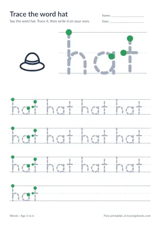 Preview of the trace the word hat worksheet