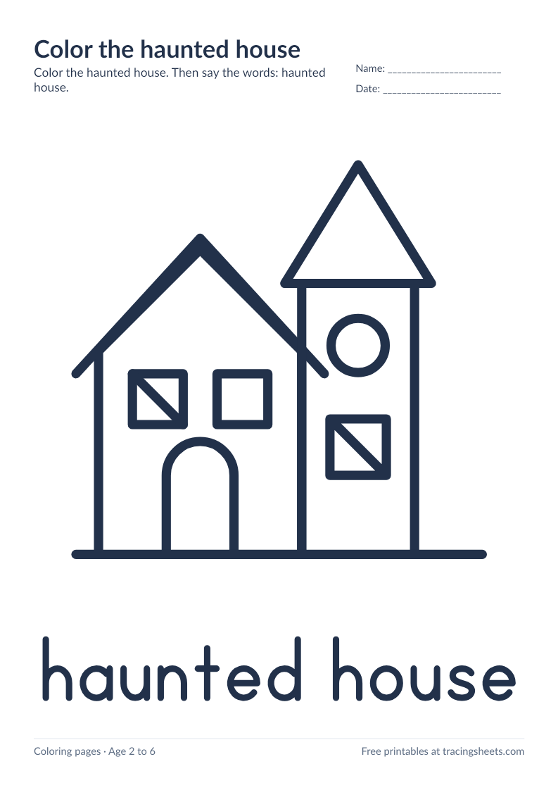 Preview of the printable color the haunted house worksheet