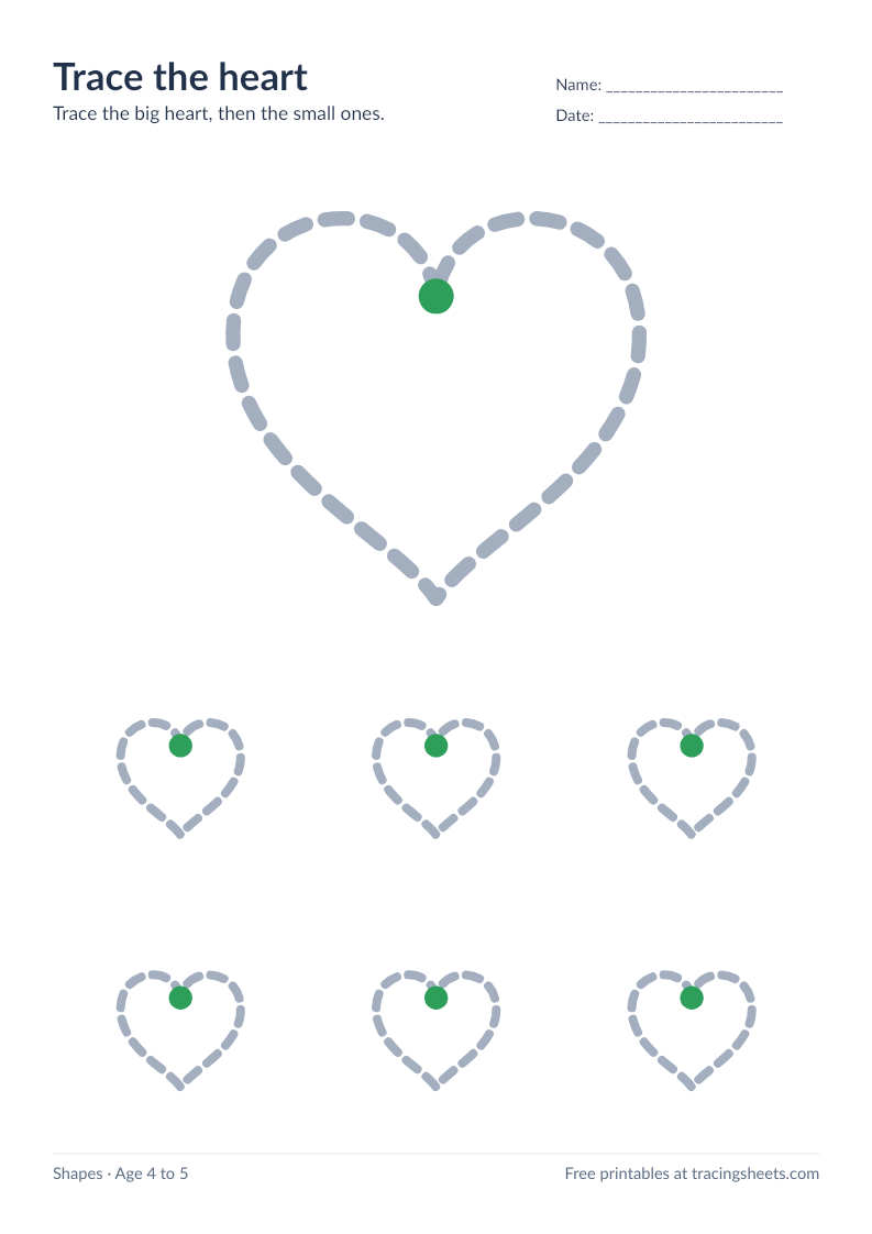 Preview of the printable trace the heart worksheet