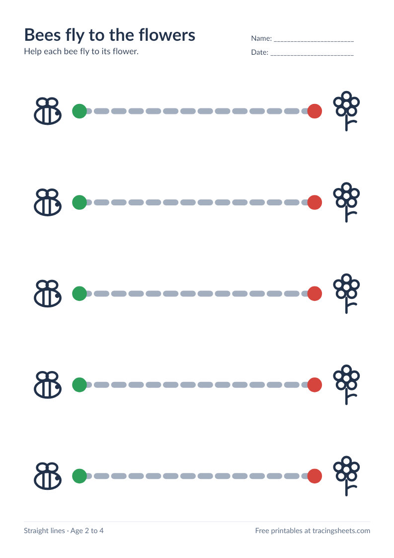 Preview of the printable bees fly to the flowers worksheet