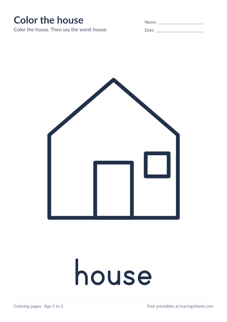 Preview of the printable color the house worksheet