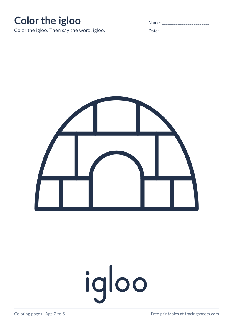 Preview of the printable color the igloo worksheet