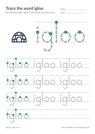 Preview of the trace the word igloo worksheet