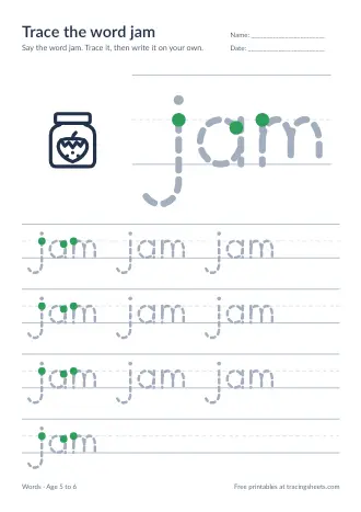 Preview of the trace the word jam worksheet
