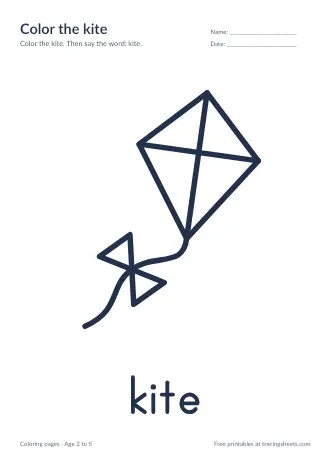 Preview of the color the kite worksheet