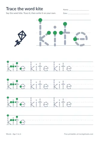 Preview of the trace the word kite worksheet