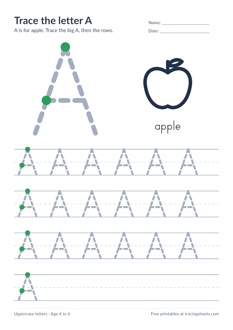 Preview of the printable trace the letter a worksheet