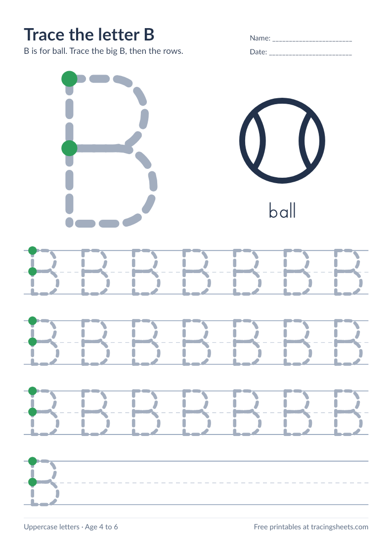 Preview of the printable trace the letter b worksheet
