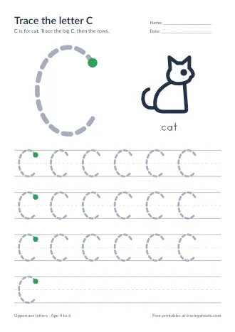 Preview of the trace the letter c worksheet