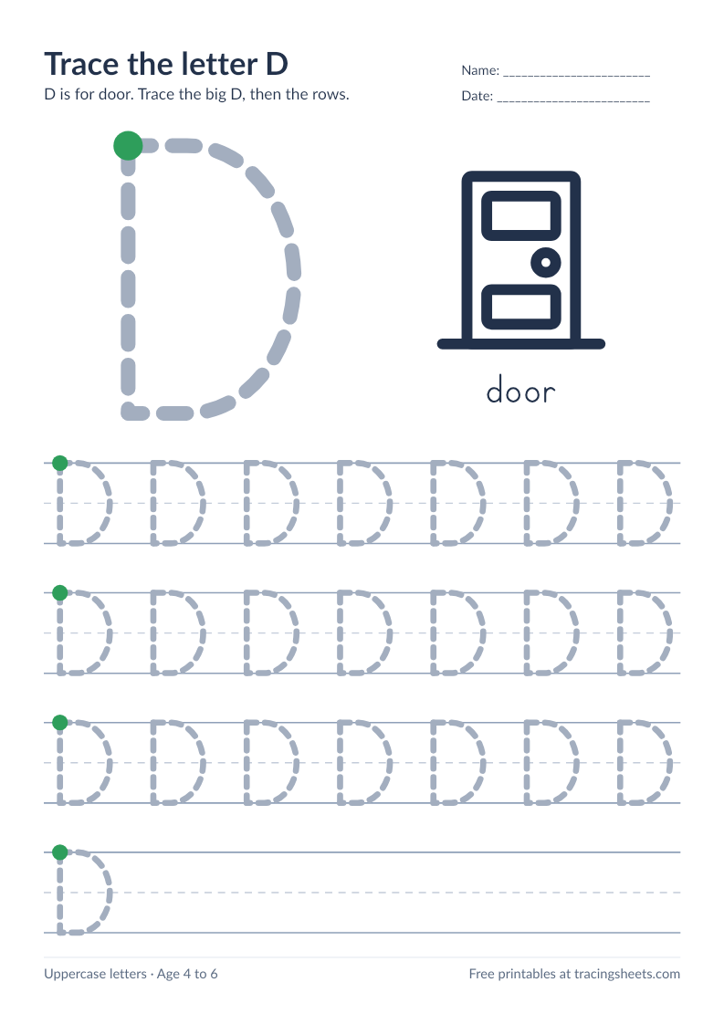 Preview of the printable trace the letter d worksheet