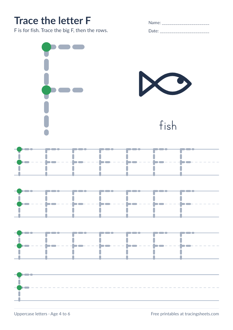 Preview of the printable trace the letter f worksheet