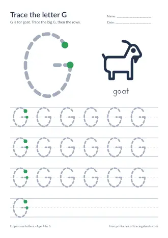 Preview of the trace the letter g worksheet