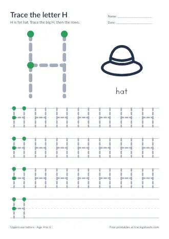 Preview of the trace the letter h worksheet