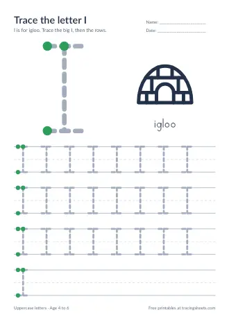 Preview of the trace the letter i worksheet