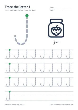 Preview of the trace the letter j worksheet