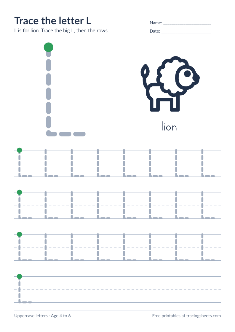 Preview of the printable trace the letter l worksheet