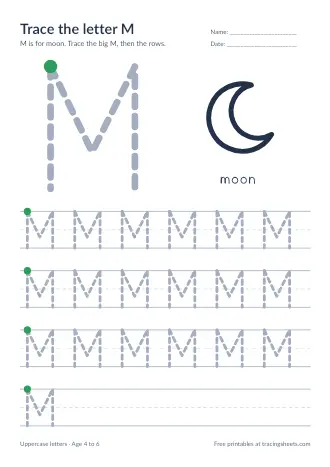 Preview of the trace the letter m worksheet
