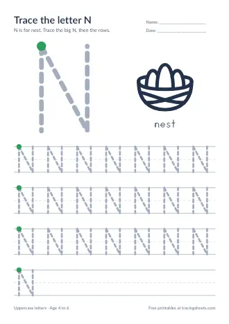 Preview of the trace the letter n worksheet
