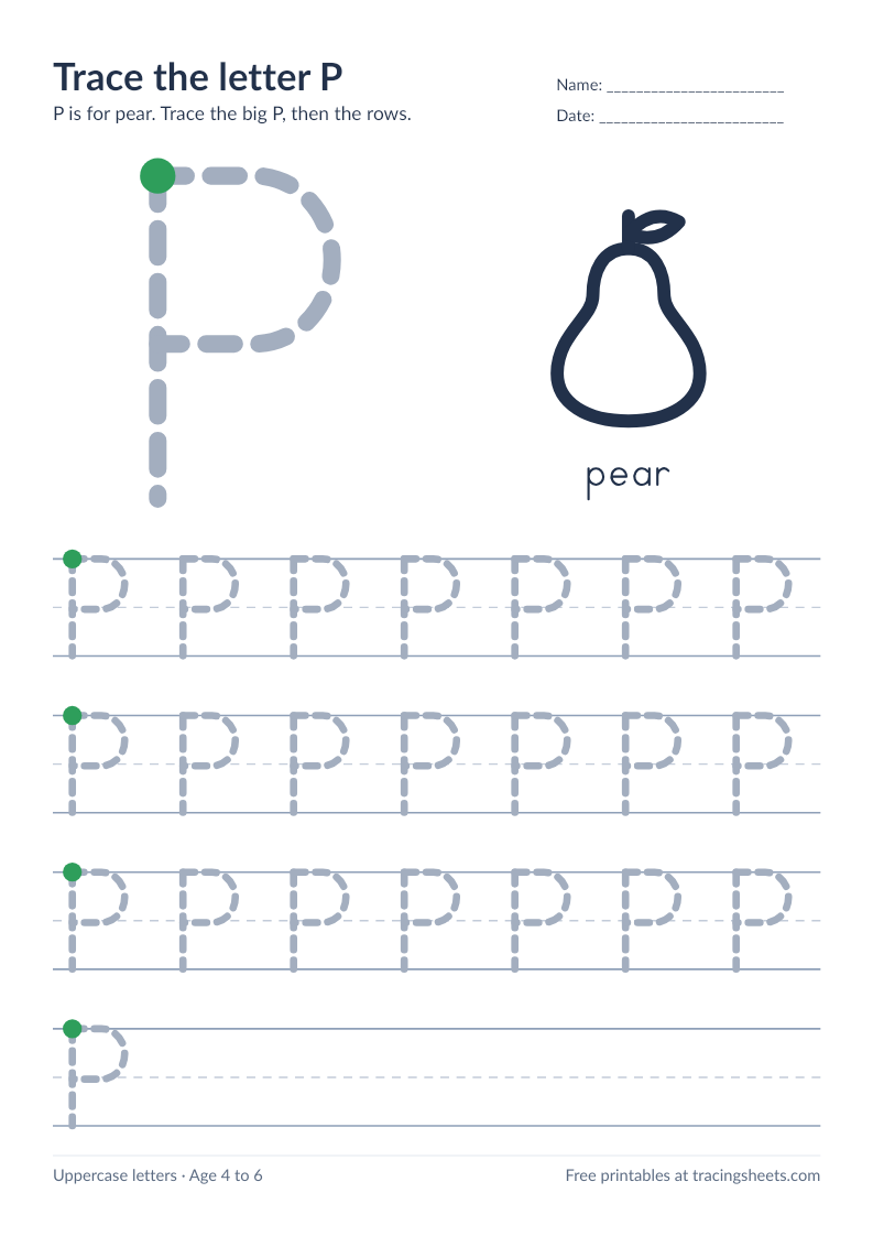 Preview of the printable trace the letter p worksheet