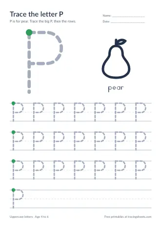 Preview of the trace the letter p worksheet