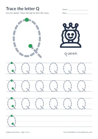 Preview of the trace the letter q worksheet