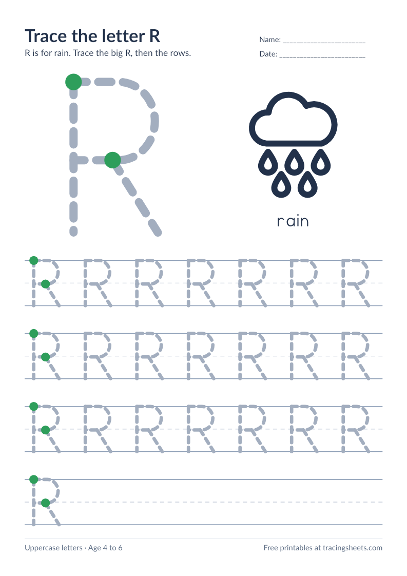 Preview of the printable trace the letter r worksheet