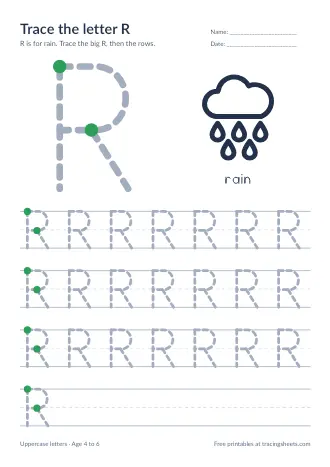 Preview of the trace the letter r worksheet