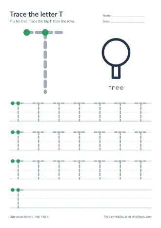 Preview of the trace the letter t worksheet