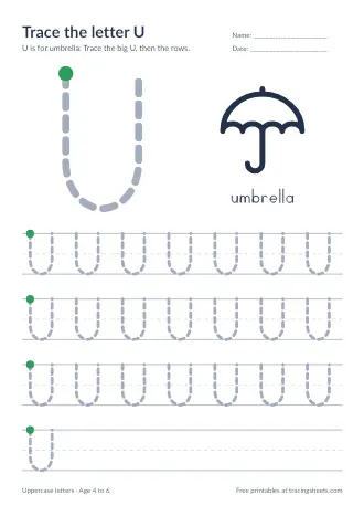 Preview of the trace the letter u worksheet