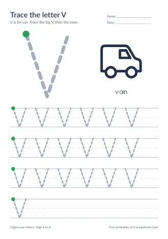 Preview of the trace the letter v worksheet