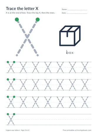 Preview of the trace the letter x worksheet
