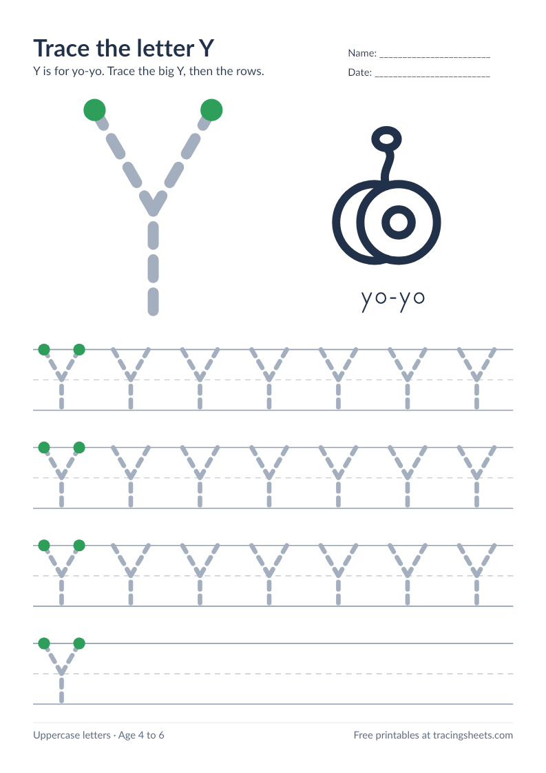 Preview of the printable trace the letter y worksheet