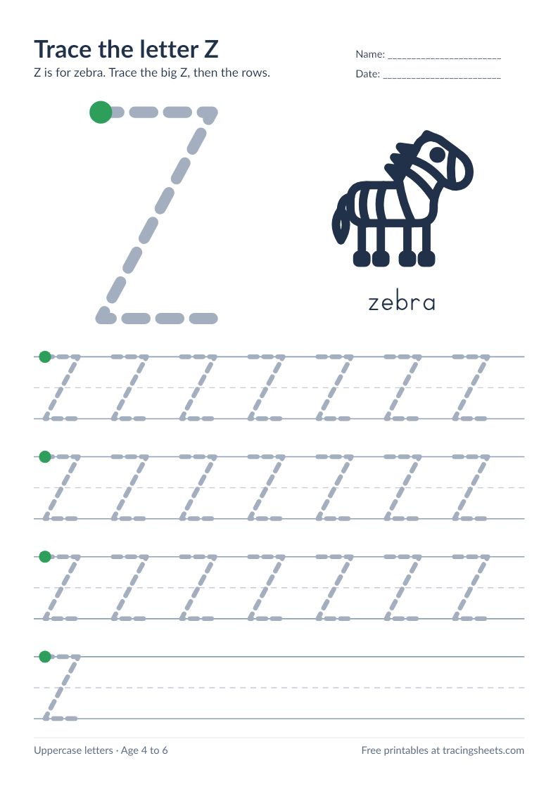 Preview of the printable trace the letter z worksheet