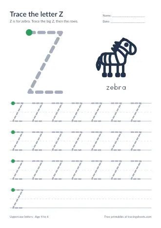 Preview of the trace the letter z worksheet