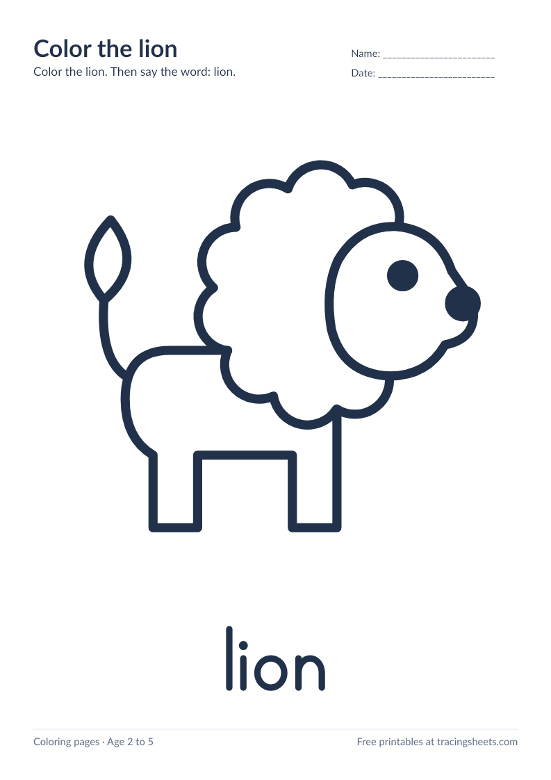 Preview of the printable color the lion worksheet