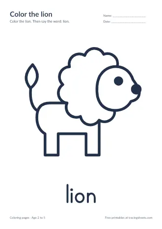 Preview of the color the lion worksheet