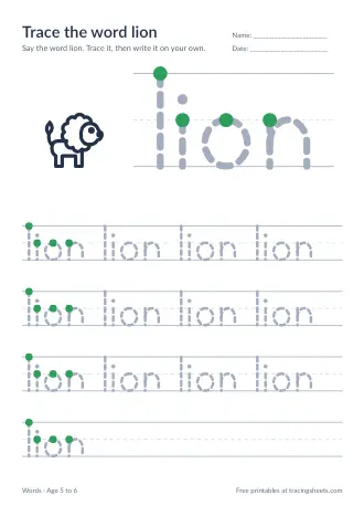 Preview of the trace the word lion worksheet