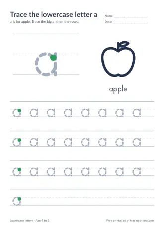 Preview of the trace the lowercase letter a worksheet
