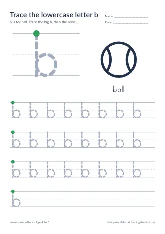 Preview of the trace the lowercase letter b worksheet