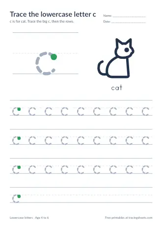 Preview of the trace the lowercase letter c worksheet