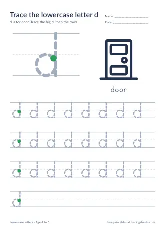 Preview of the trace the lowercase letter d worksheet