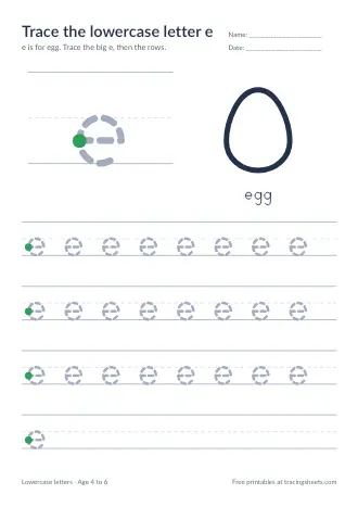 Preview of the trace the lowercase letter e worksheet